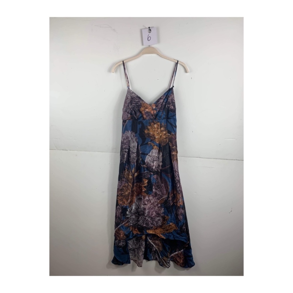 Anthropologie Eva Franco Spaghetti strapes Midi Dark Blue Floral Flare Dress
